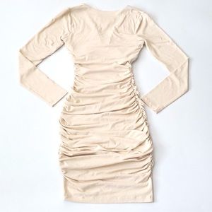 NWT Susana Monaco V-Neck Gathered Longsleeve Dress in‎ Blanched Almond.